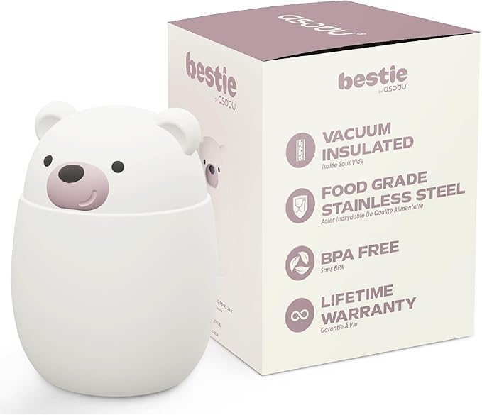 Bestie Foodie Kids Insulated Food Jar – Cute Character Lunch Container for Children, BPA-Free Stainless Steel, Leakproof & Vacuum Sealed, Keeps Food Hot or Cold, Easy to Clean, 16oz