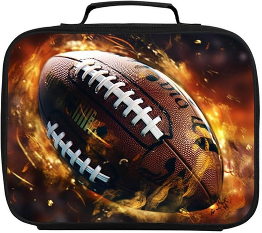 American Football Lunch Box for Boys Girls, Rugby Sports Kids School Lunch Bag, Insulated Layer, Polyester, Leak-proof Children Lunchbox for Age 6+, Fits Most Bento Boxes