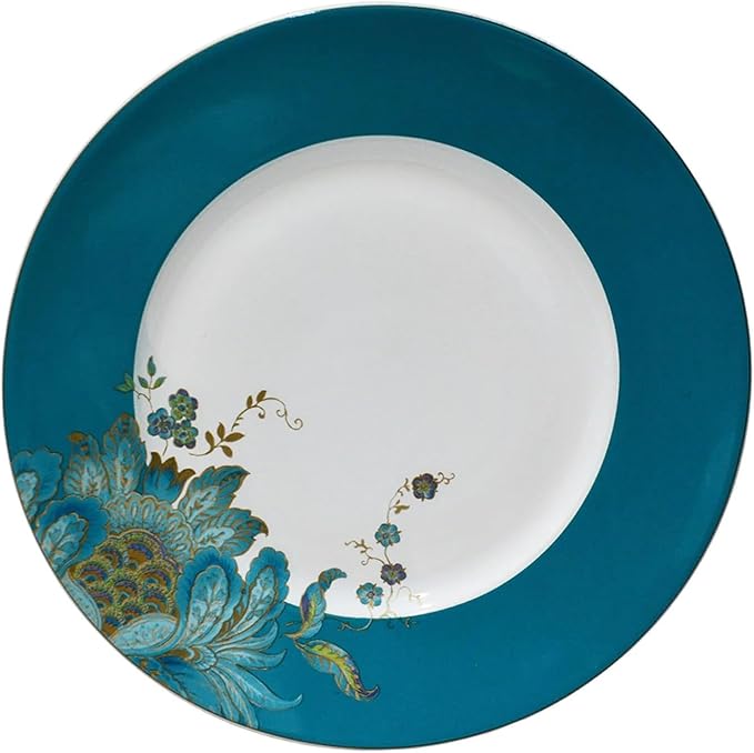 222 Fifth 16-Piece Porcelain Dinnerware Set for 4, Elegant Floral Plates and Bowls Sets-White, Teal, Gold Ceramic Dishes, Chip Resistant Kitchen and Dining Dish Set, Microwave & Dishwasher Safe, Eliza
