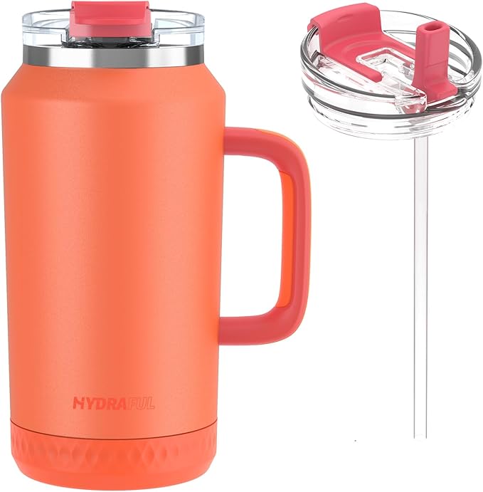 Hydraful 64 oz Tumbler with Handle and Straw - 100% Leak-Proof - Insulated Cup Reusable Stainless Steel Large Water Bottle Travel Mug for Gym, Hiking, and Camping - Gifts for Women Men Him Her