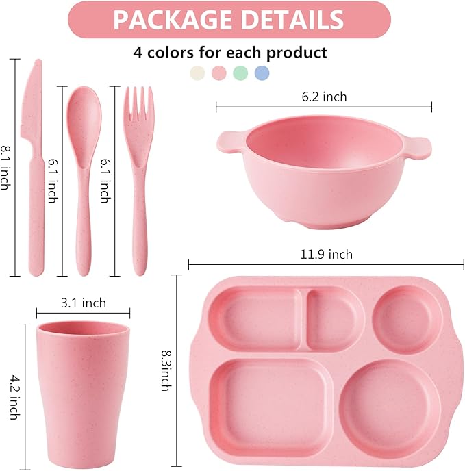 24 Pcs Wheat Straw Dinnerware Cutlery Set, Unbreakable Tableware Set, Bowls, Cup, Cutlery Spoons Knifes Forks, BPA Free, Microwave Dishwasher Safe (Colorful)