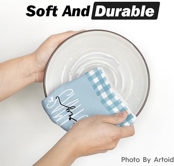 Artoid Mode Blue Xmas Tree Merry Christmas Kitchen Towels Dish Towels, 18x26 Inch Buffalo Plaid Snowflakes Winter Decoration Hand Towels Set of 2