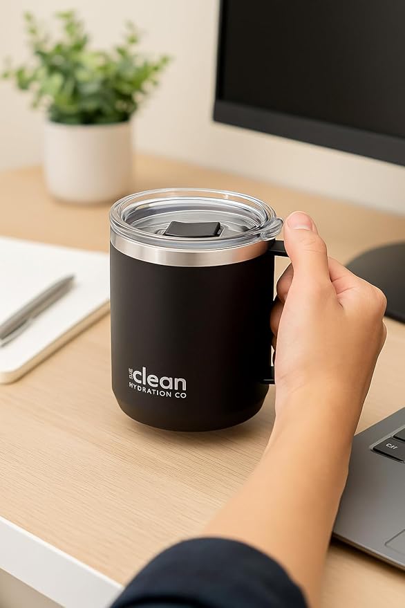 Coffee Cup Travel Mug Insulated - 12 Oz | Ceramic Lined Tumbler Cup with Lid | Reusable Office Mug | Double Wall Vacuum Eco-Friendly, BPA-Free