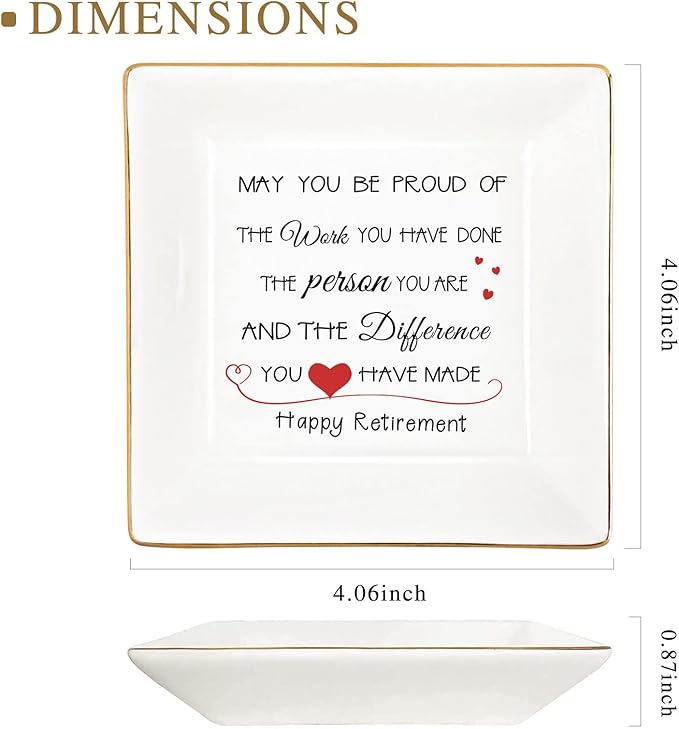 Valentines Retirement Gifts for Women 2024 Retirement Party Decorations Mothers Day Nurse Gifts Trinket Dish Bulk Gifts for Coworkers Ceramic Tray Ring Tray Female Happy Retirement