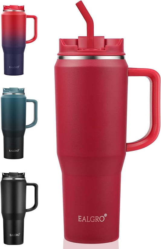 40 oz Tumbler with Handle, Insulated Tumblers with Lid and Straw, Large Metal Sports Water Bottle Jug, Thermal Stainless Steel Travel Coffee Mug Cup, Classic Red