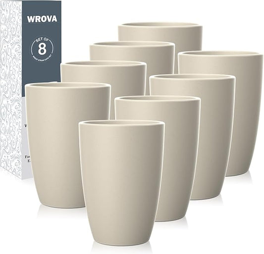 Wheat Straw Cups 8 PCS Good Alternative to Plastic Reusable Cups 20 oz Unbreakable Drinking Cup Reusable Dishwasher Safe Water Plastic Glasses Beige Series
