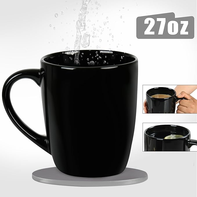 27OZ Extra Large Ceramic Coffee Mug, Jumbo Coffee Mugs, Big Tea Cups with a Large Handle for Office and Home set of 2 (Black)