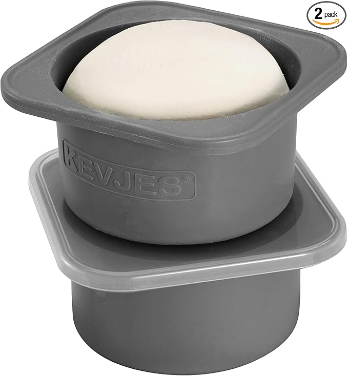 1000ml PLUS Individual Pizza Dough Proofing Containers with Airtight Lids – Food Grade Silicone, Freezer/Dishwasher Safe –Neapolitan Dough Rising & Fermentation – 2 Pack (Space Grey)