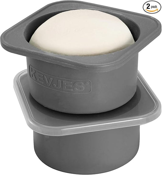 1000ml PLUS Individual Pizza Dough Proofing Containers with Airtight Lids – Food Grade Silicone, Freezer/Dishwasher Safe –Neapolitan Dough Rising & Fermentation – 2 Pack (Space Grey)