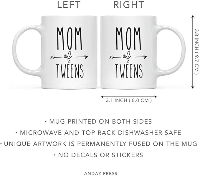 Andaz Press Mother's Day 11oz. Ceramic Coffee Tea Mug Gift for Mom, Mom of Tweens, 1-Pack