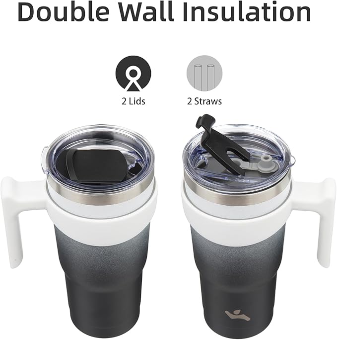 20 oz Tumbler with Handle and 2 Straw 2 Lid, Insulated Water Bottle Stainless Steel Vacuum Cup Reusable Travel Mug,Day Night