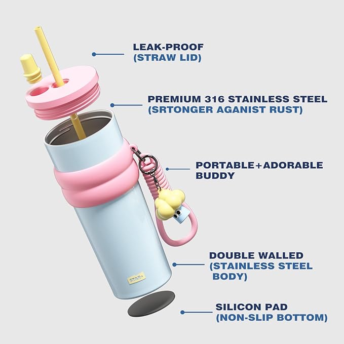 24 oz Stainless Steel Tumbler with Lid and Straw, Insulated Water Bottle Leak Proof for Hot and Cold, Portable Travel Coffee Mug, Reusable Coffee Cup for Women, Blue