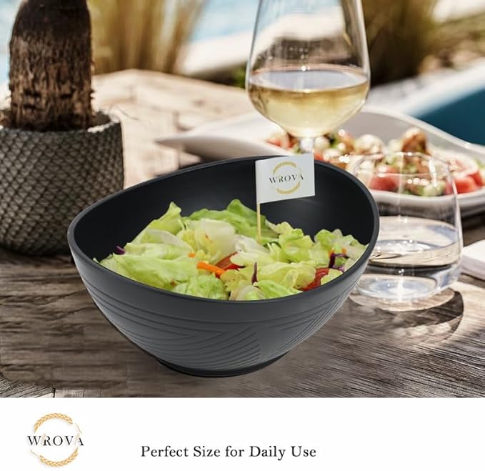 Wrova Big Wheat Straw Bowls,Large Salad Bowls Set of 2,Dishwasher and Microware Safe Plastic Bowls Reusable,Eating bowls for Cereal,Salad,Fruit,Snack. Black