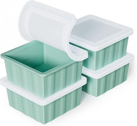 Silicone Freezer Tray for Soup Ice Cubes: 2-Cup Freezing Trays with Lid for Meal Prep - 4Pack Silicon Soup Portion Freeze Tray Make Stock Souped Ice Cube