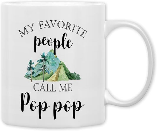 QASHWEY Pop Pop Mug, PopPop Gifts from Grandkids Coffee Mug, PopPopGrandpa Gifts, Fathers Day Mugs Tea Cup Gift for PopPop Grandpa, My Favorite People Call Me Pop Pop Coffee Cups Ceramic 11oz