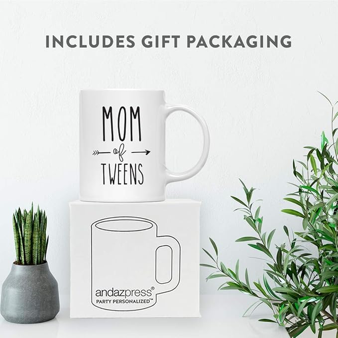 Andaz Press Mother's Day 11oz. Ceramic Coffee Tea Mug Gift for Mom, Mom of Tweens, 1-Pack