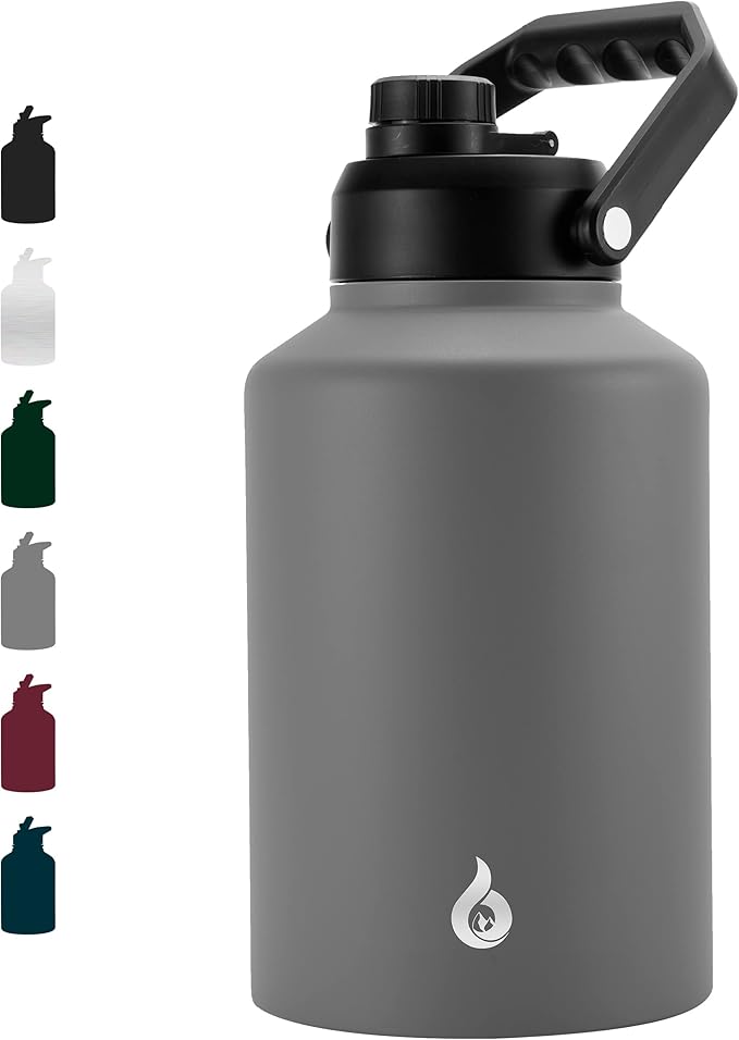 BJPKPK One Gallon(128 oz) Insulated Water Bottle, Dishwasher Safe Stainless Steel Thermo, BPA Free Jug with Ergonomic Handle & Anti-slip Bottom, Large Water Bottle, Grey