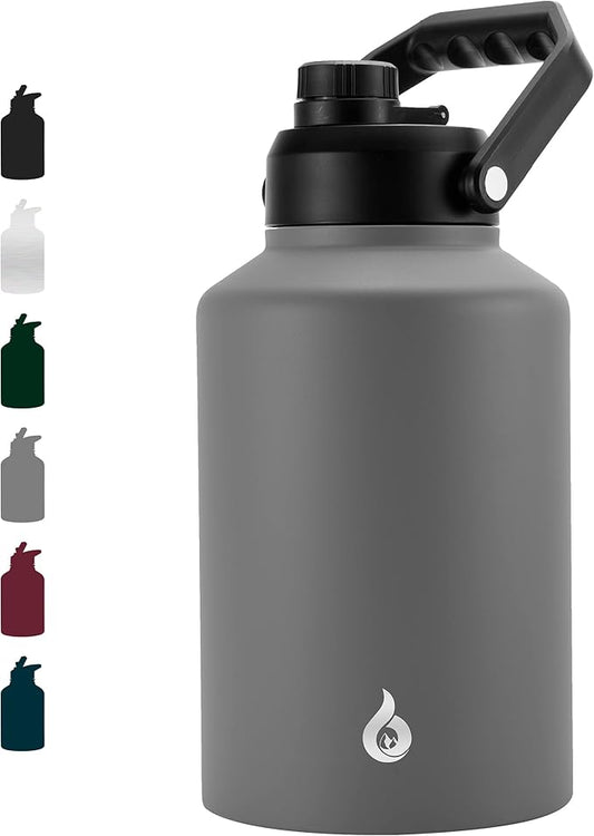 BJPKPK One Gallon(128 oz) Insulated Water Bottle, Dishwasher Safe Stainless Steel Thermo, BPA Free Jug with Ergonomic Handle & Anti-slip Bottom, Large Water Bottle, Grey