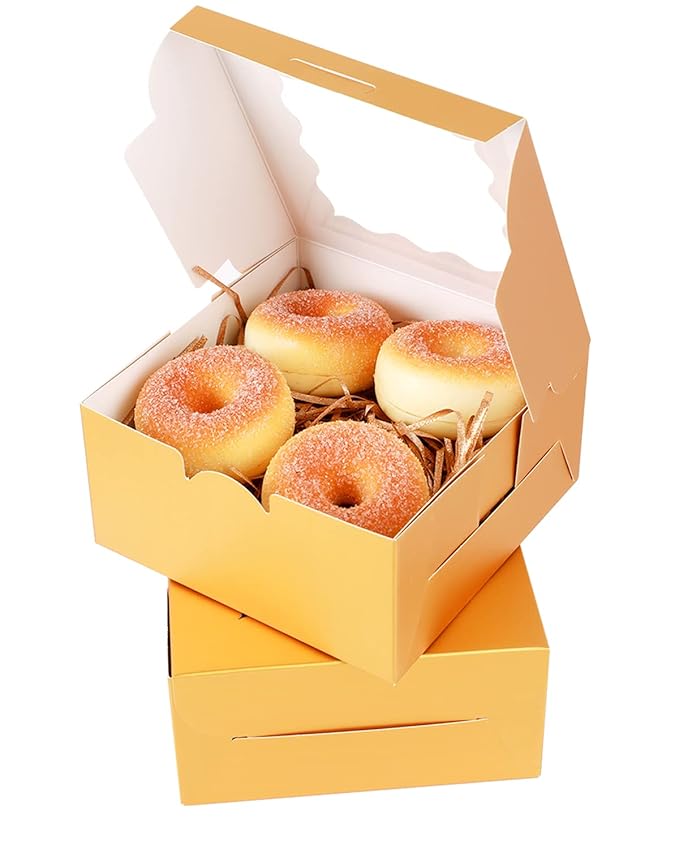 qiqee Gold Bakery Box with Window 36Packs 6x6x3 Golden Cookie Boxes Gold Cardboard Boxes for Cookie, Pastry, Cupcake, Pie, Donut