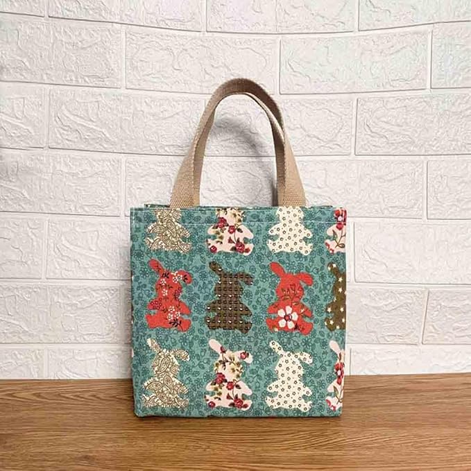 Cartoon canvas women's Japanese insulated handbag lunch box bag lunch bag bento bag (Style C)