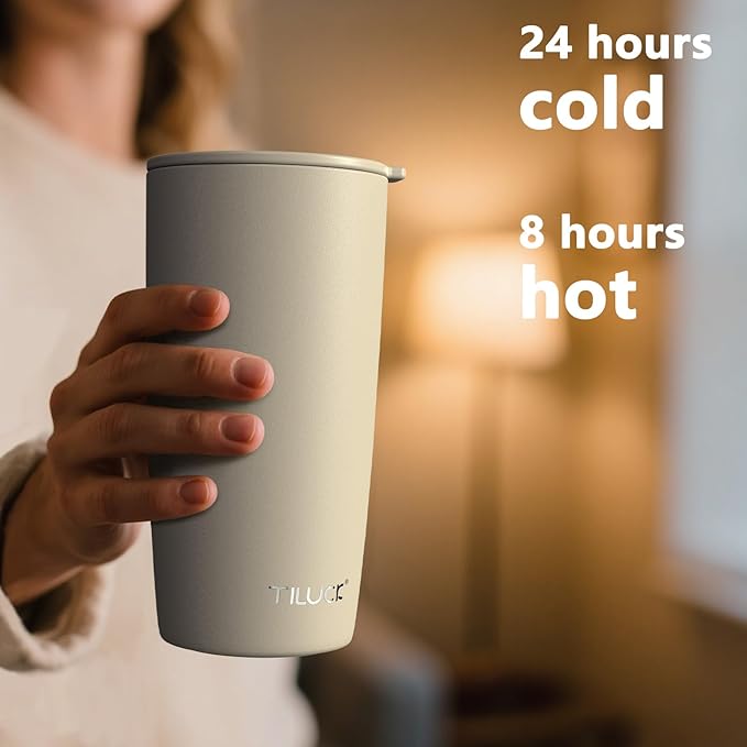 TILUCK 20 oz Tumbler with Leak-Proof Lid, Vacuum Insulated Stainless Steel Coffee Mug, Double-Walled Travel Tumbler for Hot and Cold Drinks(MistyGray, 20oz)