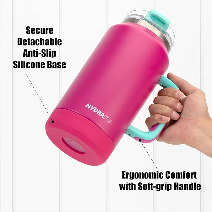 Hydraful 64 oz Tumbler with Handle and Straw - 100% Leak-Proof - Insulated Cup Reusable Stainless Steel Large Water Bottle Travel Mug for Gym, Hiking, and Camping - Gifts for Women Men Him Her