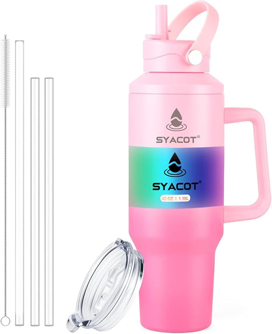 40 oz Tumbler with Handle and Straw or Convert to 40 oz Insulated Water Bottle Fits in Cup Holder. Stainless Steel Metal Water Flask with 2 Lids for Travel,Camping,Gym Sports Coffee Mug Thermal Cup