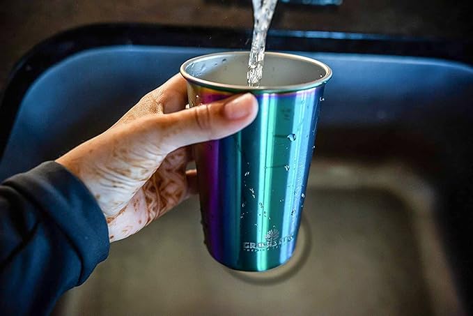 Stainless Steel Cups 16 oz Pint Tumbler (4 Pack) - Premium Metal Drinking Glasses | Stackable Durable Cup (16 oz Rainbow)