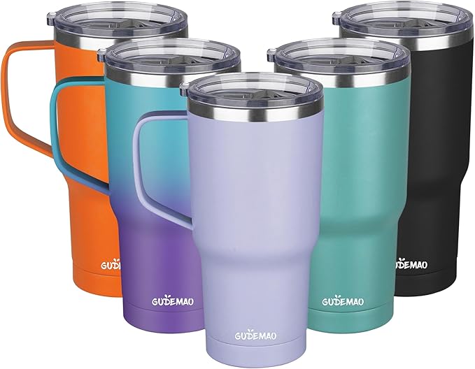 20 oz Insulated Coffee Mug with Ceramic Coating, Stainless Steel Travel Mug Tumbler with Handle Lid and Straw, Double Wall Leak-Proof Coffee Travel Mug Keeps Drink Hot and Cold (Light Purple)