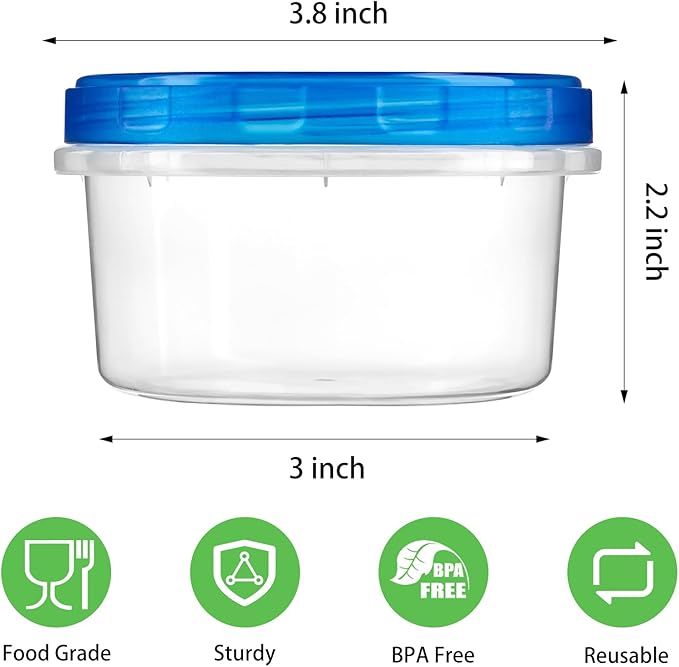 Qeirudu 10 Pack 8oz Freezer Storage Containers with Screw Lids, Leakproof Meal Prep Containers, Small Reusable Plastic Food Storage Containers for Fruits, Leftovers, Salads, Overnight Oats