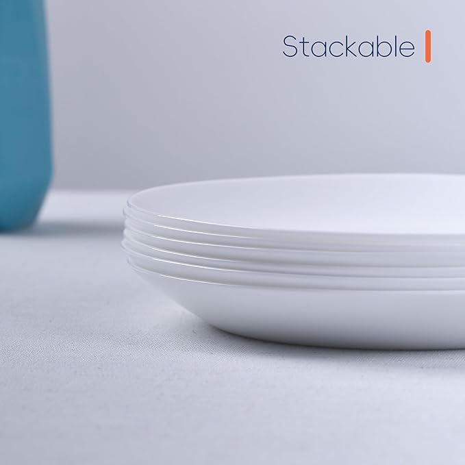 8.5 inch Salad Plate Set of 6, Lightweight Opal Glass Round White Plates for Appetizer Dessert Kitchen, Dishwasher and Microwave Safe