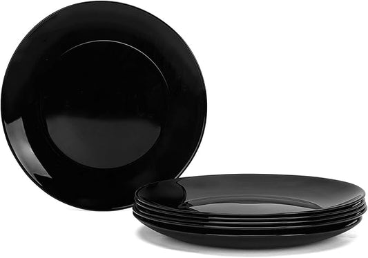 8.5 inch Salad Plate Set of 6, Lightweight Opal Glass Round Black Plates for Appetizer Dessert Kitchen, Dishwasher and Microwave Safe