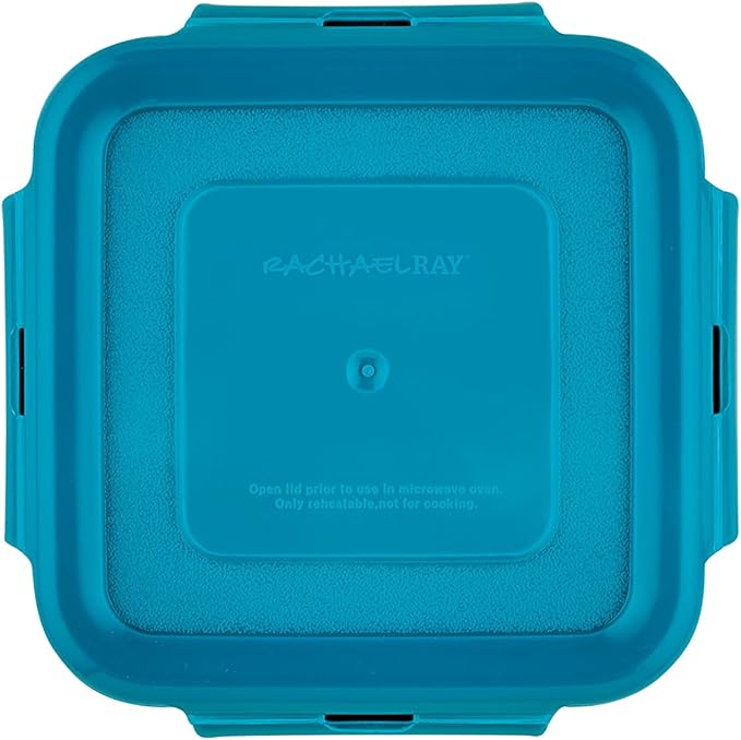Rachael Ray Leak-Proof Nestable Container Food Storage Bin Set, 10-Piece Square, Teal Lid