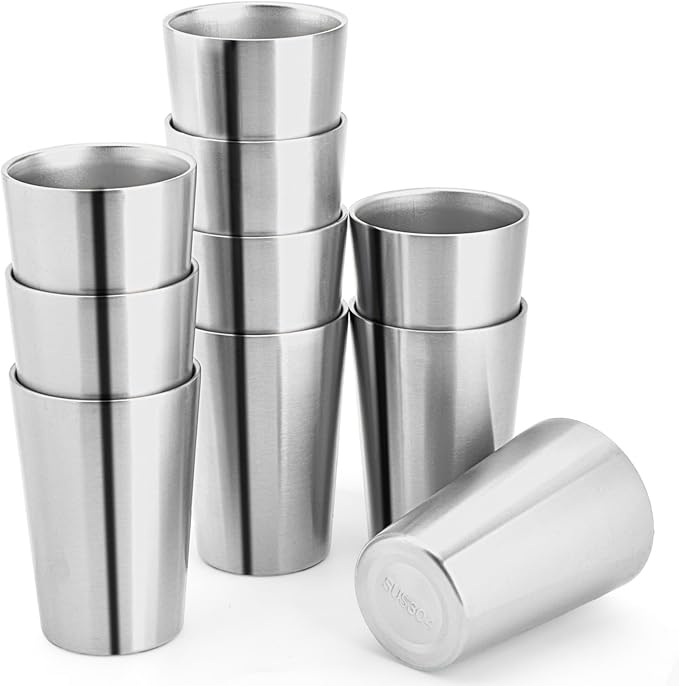 10 Pack 12 oz Stainless Steel Insulated Cup, Double Wall Vacuum Small Metal Cup, Reusable Camping Cups Unbreakable Indoor Outdoor for Party, Home, Office, BBQ, Sliver