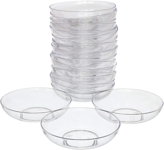 Royal Imports 6" Clear Plastic Saucer Plant Drip Tray, Low Pie Plate, Floral Flower Dish, Wedding, Party, Home and Holiday Decor, 24 Pack