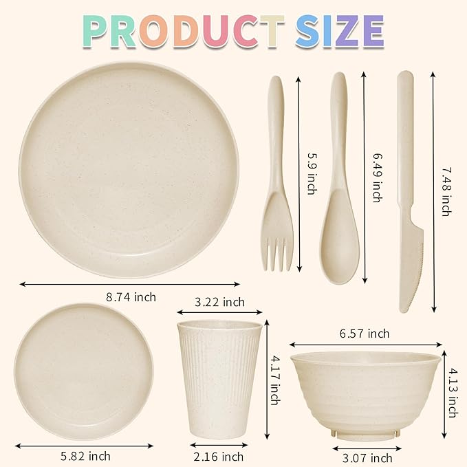 42 pcs Wheat Straw Dinnerware Sets - SHECIPIN Unbreakable Reusable Dinnerware Set Kitchen Cups Plates and Bowls Sets,Dishwasher Microwave Safe (Beige)
