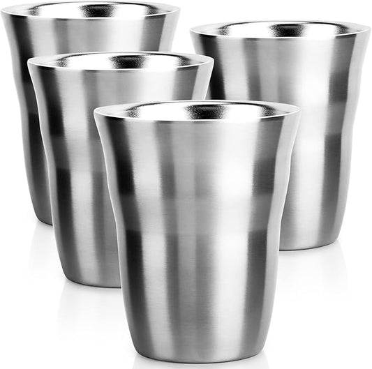 Beasea Metal Cups 8 oz Set of 4, Stainless Steel Cup 8 oz Double Wall Stackable Small Mini Glasses Insulated Drinking Tumblers for Home Restaurant Office Camping Party