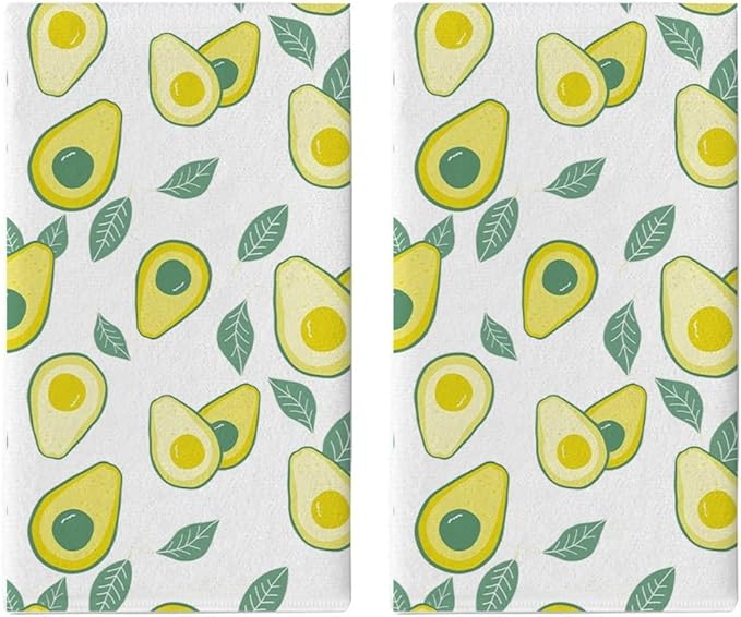 Avocado Design Kitchen Towels 2 Pack - Ultra Absorbent & Quick Dry Reusable Dish Cloths for Cleaning, 18"x26" Microfiber Dish Towels,Hand Towels Set for Kitchen or Bathroom Decor