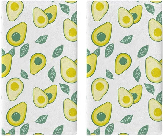 Avocado Design Kitchen Towels 2 Pack - Ultra Absorbent & Quick Dry Reusable Dish Cloths for Cleaning, 18"x26" Microfiber Dish Towels,Hand Towels Set for Kitchen or Bathroom Decor