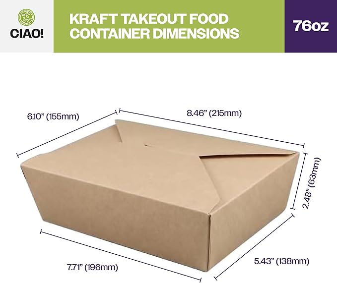 CIAO! Kraft Take Out Microwavable Food Containers, 76 oz No. 3 (200/case)