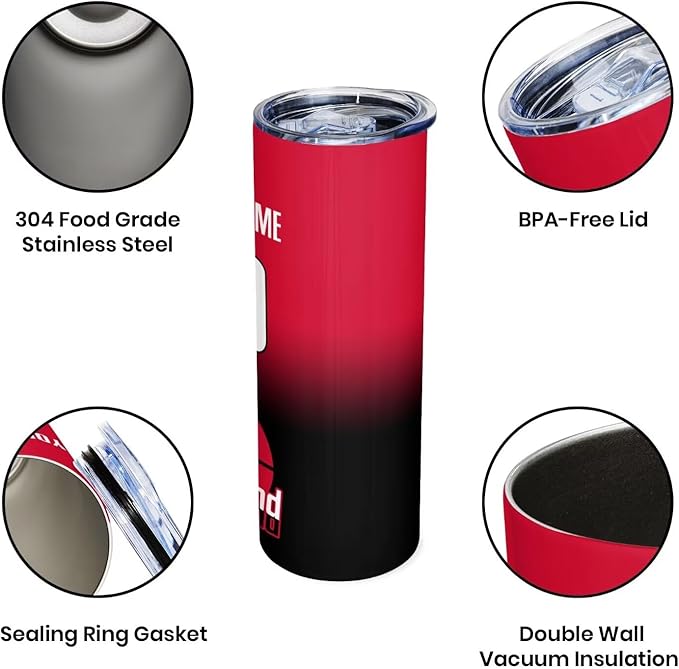 Custom Tumblers Stainless Steel Cup Personalized Basketball Insulation Travel Mug Add Your Name Number 20 oz Fans Gift for Men Women