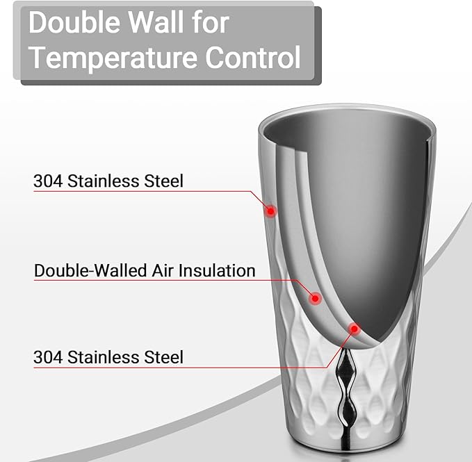 Beasea Stainless Steel Cups 19 oz, 6 Pack Large 18.6oz 550ml Stainless Steel Drinking Cups Tumbler Stackable Double Wall Insulated Individual Metal Pint Glasses Tin for Home Party Camping