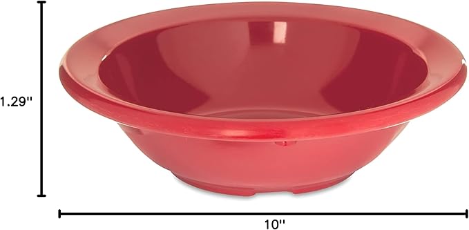 Carlisle FoodService Products Kingline Reusable Plastic Bowl Fruit Bowl with Rim for Home and Restaurant, Melamine, 4.75 Ounces, Red