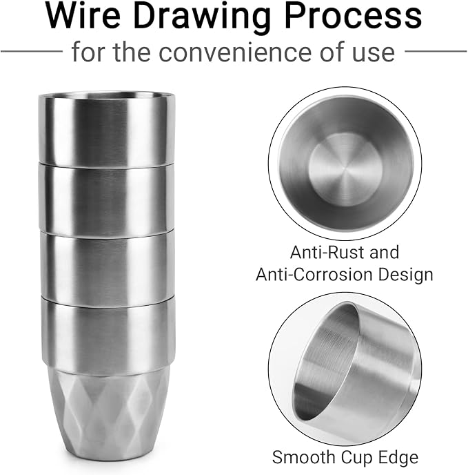 Beasea Stainless Steel Cup, 10 oz Set of 4 Stackable Stainless Steel Insulated Cups, Small Metal Cup Double Wall Tumbler Vacuum Metal Drinking Glasses for Home Restaurant Outdoors Camping Party