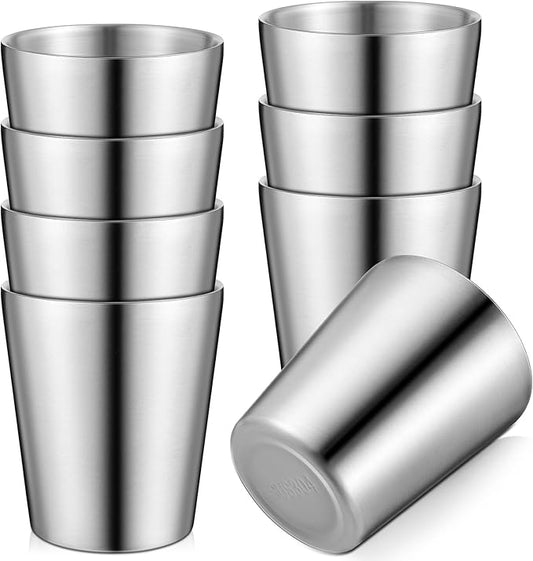 8 Pack Stainless Steel Insulated Cup Metal Tumbler Double Wall Vacuum Water Glasses Camping Reusable Mugs Bbq Home Office Party Coffee (8.8 oz)