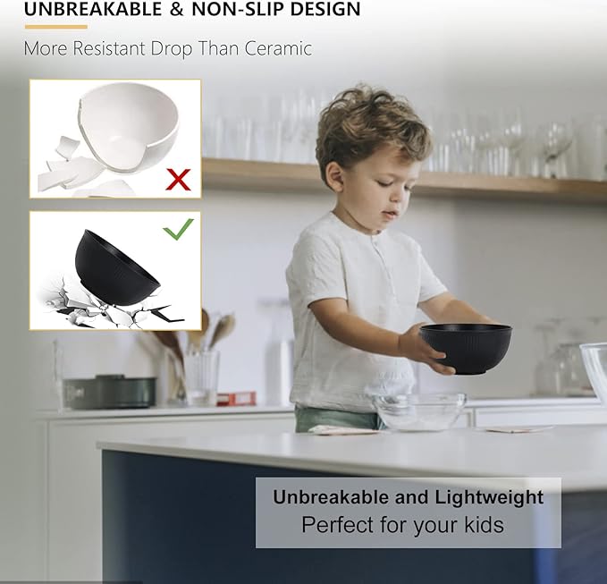 PYRMONT Wheat Straw Bowls - 26 OZ Reusable, Unbreakable Soup & Cereal Bowls, Set of 8, Dishwasher & Microwave Safe, BPA-Free