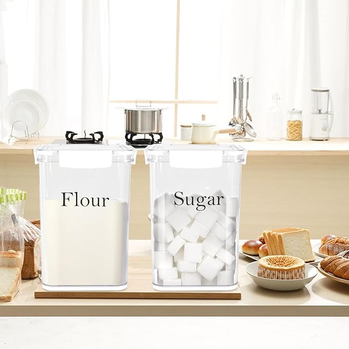 Set Of 2 Large Food Storage Jars 5L - Airtight Containers with Lids,Flour Sugar Storage Containers with Free Spoon-Kitchen Canisters for Sugar,Flour,Coffee,Pantry Organization Keeper Box