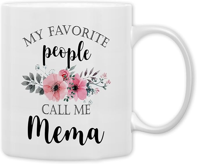 QASHWEY Mema Coffee Mug, Mema Gifts for Grandma, MemaGifts from Grandkids, Grandma Coffee Mugs, Mothers Day Mug Tea Cup Gift forMema, My Favorite People Call Me MemaCoffee Cup Ceramic 11oz