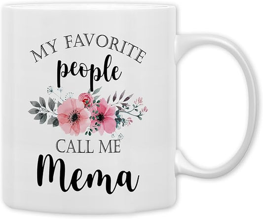 QASHWEY Mema Coffee Mug, Mema Gifts for Grandma, MemaGifts from Grandkids, Grandma Coffee Mugs, Mothers Day Mug Tea Cup Gift forMema, My Favorite People Call Me MemaCoffee Cup Ceramic 11oz