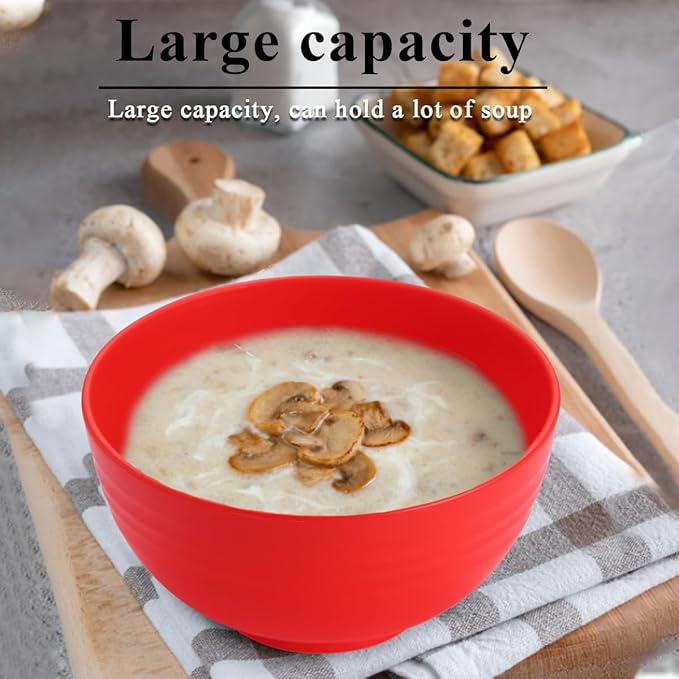 Berglander Plastic Bowls Set of 12 Pieces 25oz, DE Color Reusable and Sturdy Ramen Bowl, Soup Bowls, Cereal Bowl for Adult, Kids, Home, Restaurant, Garden, Picnic, Camping, Poolside, Outdoor